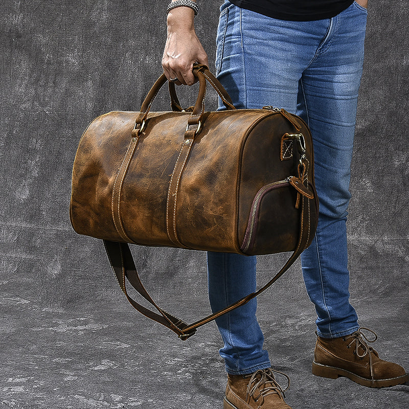 Men's Pu Leather Holdall Hand Luggage Weekend Duffel Travel
