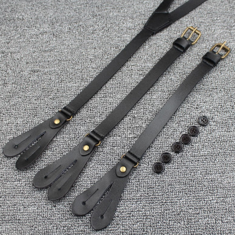 Leather Suspenders For Men Adjustable Brown Genuine Leather