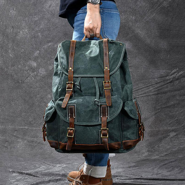 Vintage Large Canvas Backpack, Gray