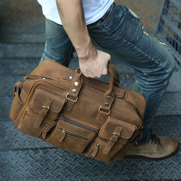 Crazy Horse Leather Messenger Bag Men Shoulder Bag Retro Crossbody Bag –  ROCKCOWLEATHERSTUDIO