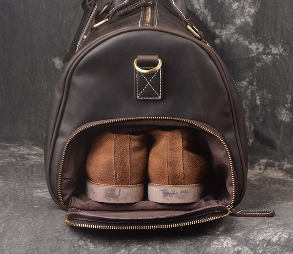 Vintage Crazy Horse Leather Duffle Bag, Travel Bag with Shoes Compartment, Weekend  Bag S12026