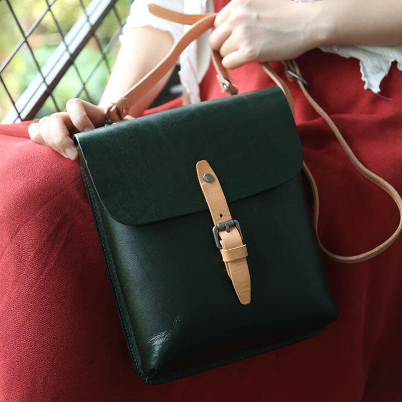 Small Ladies Green Leather Shoulder Strap Purse Side Bags For