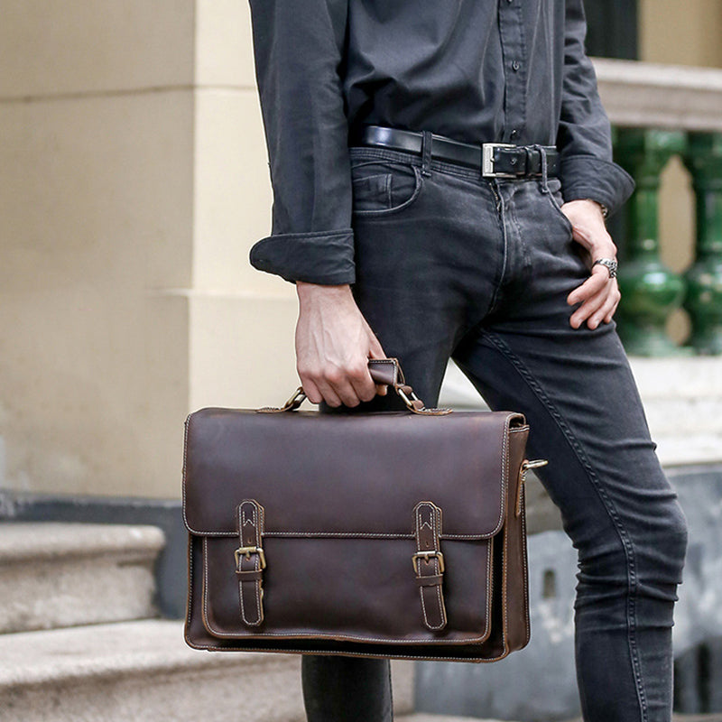 Steel Horse Leather The Welch Briefcase | Vintage Leather Messenger Bag