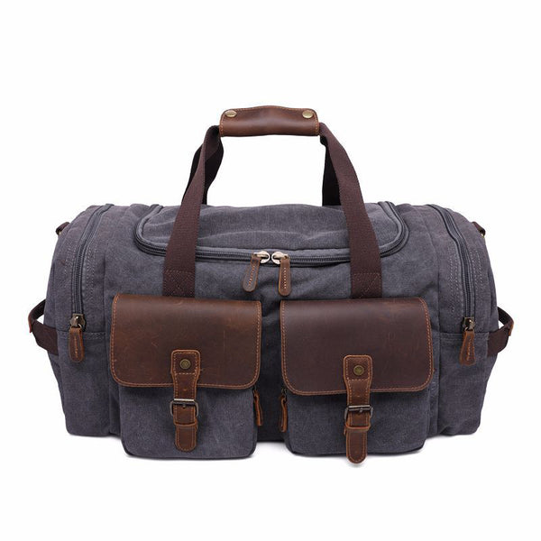 ROCKCOW Weekender Overnight Bag Canvas Genuine Leather Travel Duffel T ...