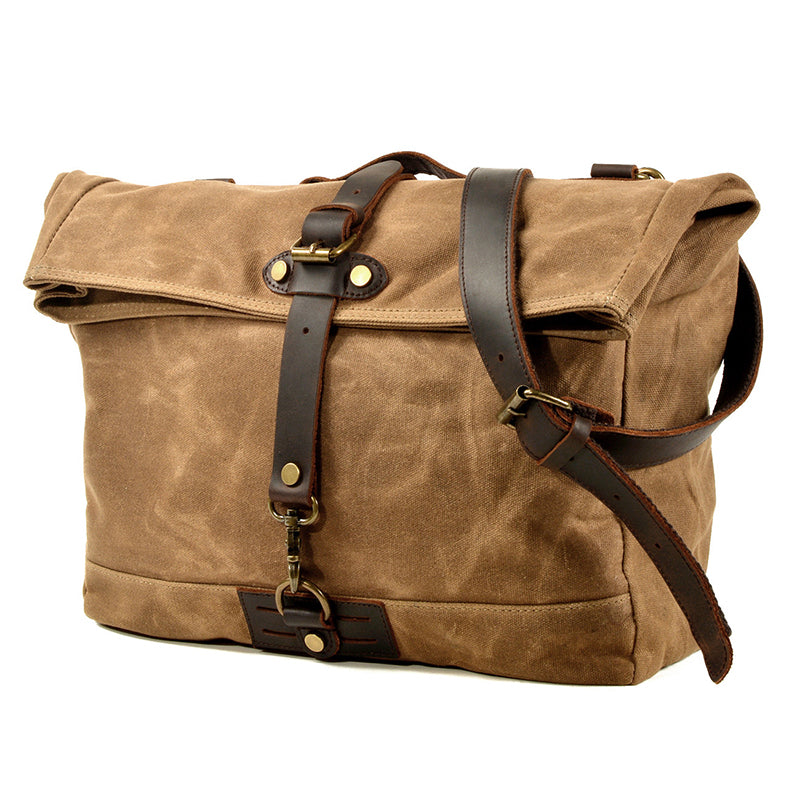 Mens Waxed Canvas Messenger Bag Full Grain Leather With Canvas Shoulde –  ROCKCOWLEATHERSTUDIO