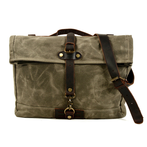Canvas Messenger Bag Waterproof Canvas With Leather Shoulder Bag Waxed ...