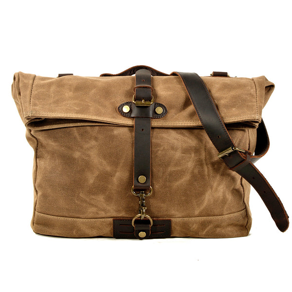 Mens Waxed Canvas Messenger Bag Full Grain Leather With Canvas Shoulder Bag  Crossbody Bag Gift For Him MC6070