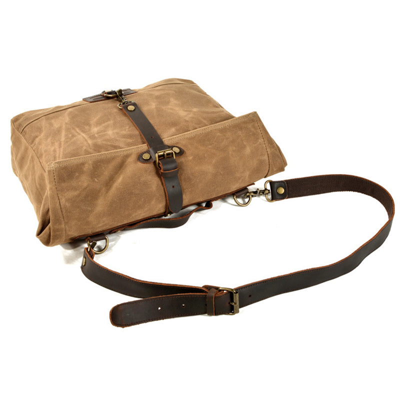 Waxed Canvas Shoulder Bag with Custom Length Leather Strap in Saddle popular Brown