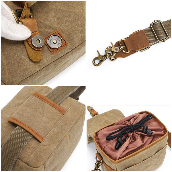 Canvas With Leather Camera Bag Waxed Canvas DSLR Camera Bag 