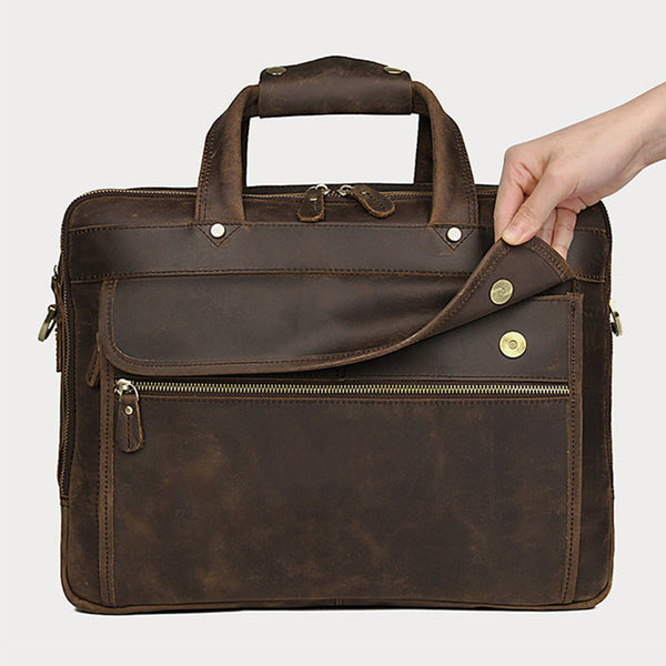 Crazy Horse Leather Briefcase High-Quality Leather Messenger Bags Men ...