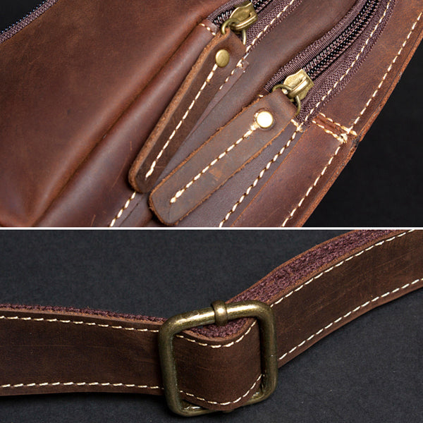 Men Original Crazy horse Leather Casual Fashion Crossbody Chest Sling Bag  Design Travel One Shoulder Bag D…