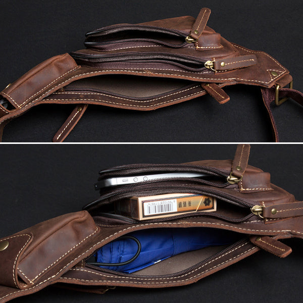 Crazy Horse Leather Sling Bag Vintage Leather Chest Bag Mens Crossbody –  Unihandmade