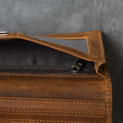 Genuine Leather Long Wallet - Medium Brown Crazy Horse