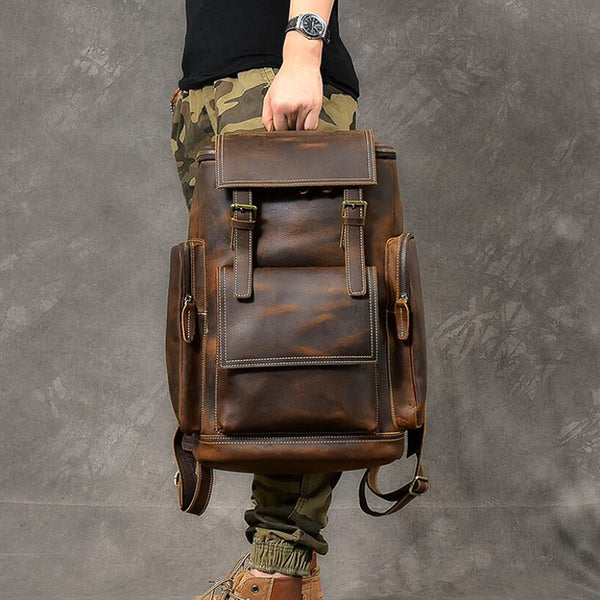 Vintage Travel Canvas Leather Backpack for Men,Computers Laptop