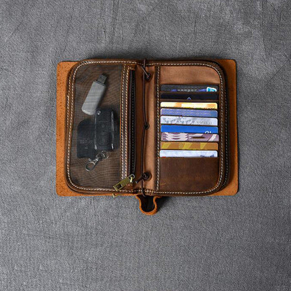 Men's Leather Wallet Long Business Clutch Bag Handbag With Zipper Wristlet  Pocket Card Holder Cell Phone Purse,Brown : : Fashion