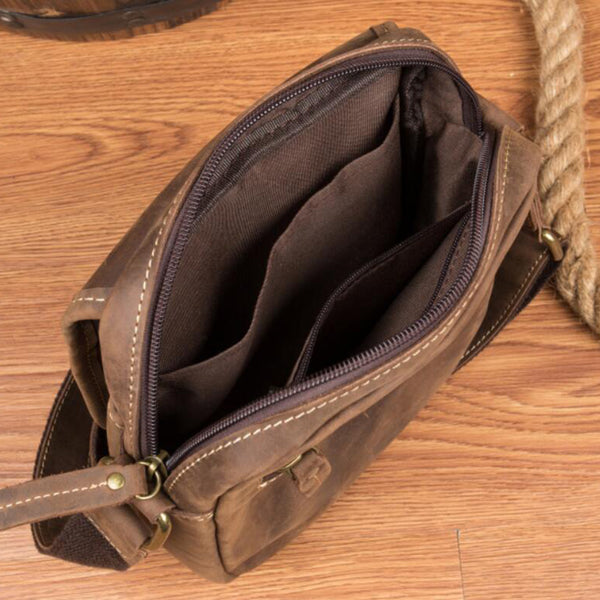 Retro Real Crazy Horse Leather Men Shoulder Bags Fashion Barrel-shaped  Pillow Crossbody Bag Genuine Leather Cylinder Beg