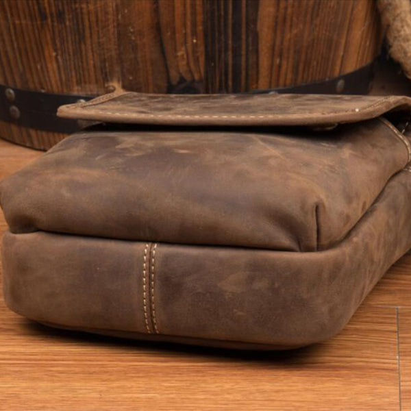 Crazy Horse Leather Messenger Bag Casual Shoulder Bag Black