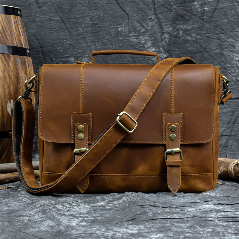 Full Grain Leather Messenger Bag Mens Leather Shoulder Bag Vintage Han –  ROCKCOWLEATHERSTUDIO