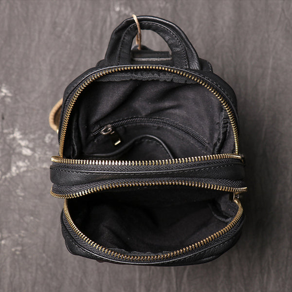 LANNSYNE Vintage Full Grain Leather Sling Bag Crossbody Chest Daypack