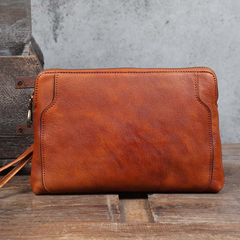 YAZI Handmade Genuine Leather Handbags for Men Large Purse Evening Clutch  Bag Luxury Wristlet Wallet Black