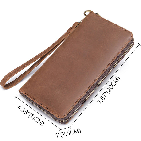 Full Grain Leather Men's Wallet Handmade Long Clutch Retro Mens