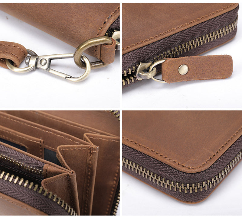 Handmade Leather Envelope Wallet With Zipper Compartment and