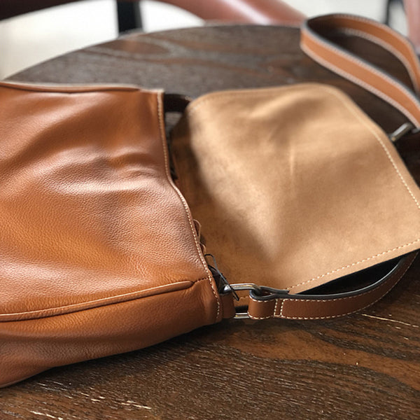 Tan Genuine Leather Half Moon Handbags Shoulder Bag With Zipper | Baginning