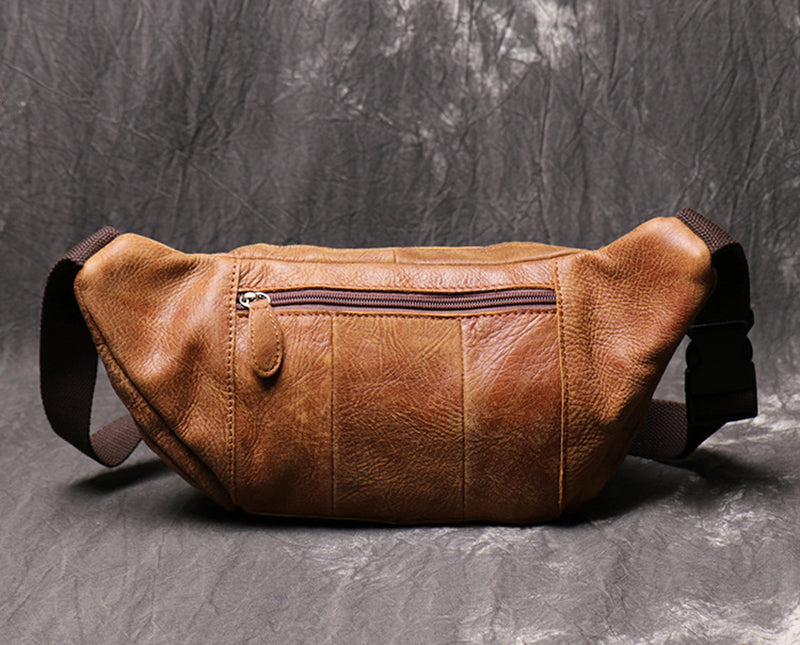 Mens Sling Bag Full Grain Leather Crossbody Bag Handmade Fanny