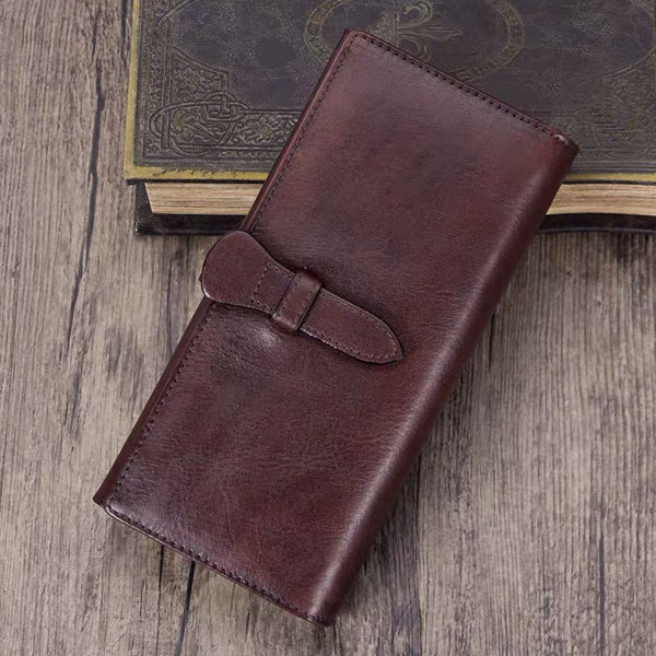 Full Grain Leather Wallet for Women Handmade Leather Purse Vintage Long Wallet A03232