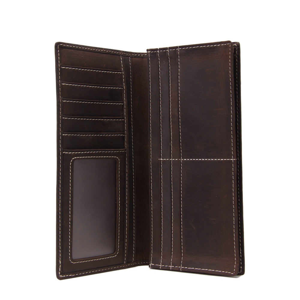 Handmade vintage dark brown leather biker wallet bifold long wallet pu