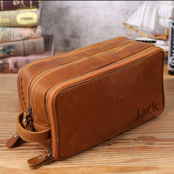 Groomsmen Gifts Personalized Leather Toiletry Bag Custom Mens