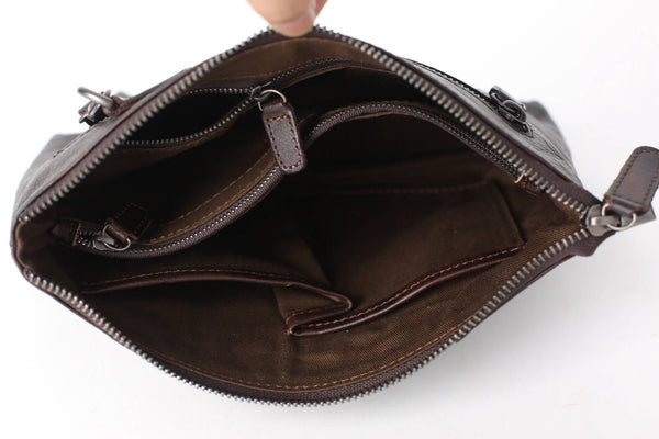 Leather Men Clutch Wallet Vintage Slim Handmade Phone Bag Solid Male Hand  Purse