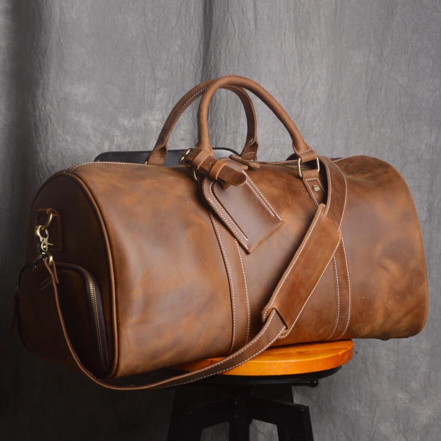 Crazy Horse Leather Men Duffle Bag Large Travel Bag With Shoes Compart –  ROCKCOWLEATHERSTUDIO