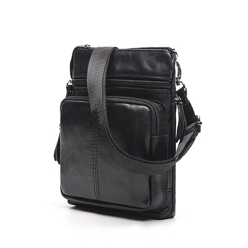 Men's Top Grain Genuine Leather Zipper Shoulder Bag, Vintage