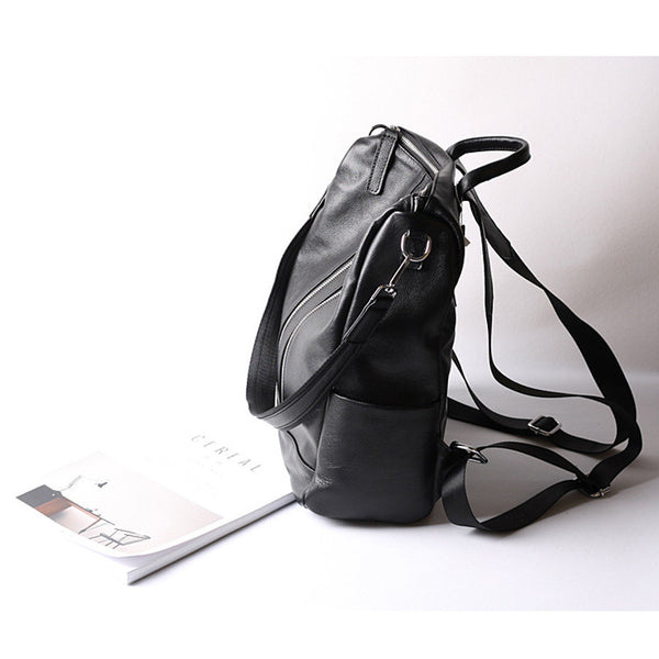 Snap Buckle Concealed Carry Leather Backpack - Gun Handbags