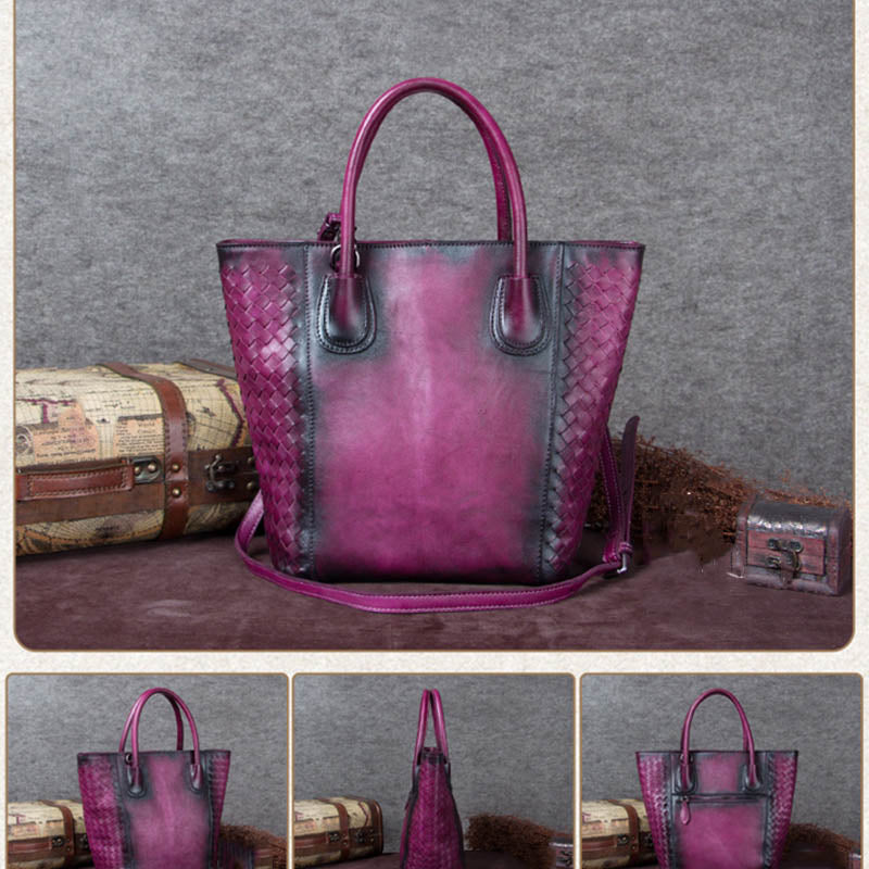 Women Purple Croc-Skin Patterned Tote Bag