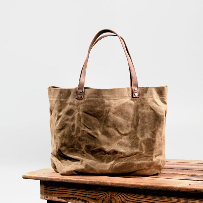 Waxed Canvas Tote Bag - Water-Resistant and Functional