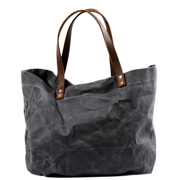 Waterproof Waxed Canvas Handbag Full Grain Leather With Canvas