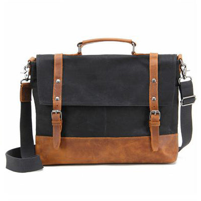 Mens Waxed Canvas Messenger Bag Full Grain Leather With Canvas Shoulde –  ROCKCOWLEATHERSTUDIO
