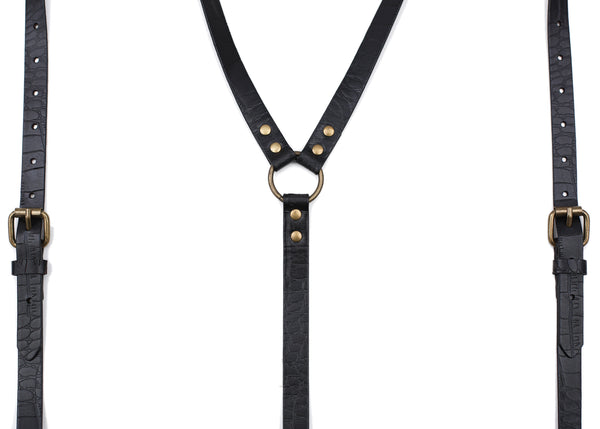 Wahmaker Y Back Leather Suspender-Black