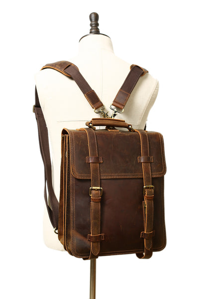 Leather Backpack Purse Brown