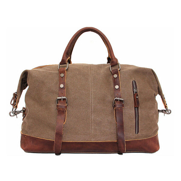 Waxed Canvas Duffle Bag - Brush Brown With Black Leather - Red Clouds  Collective - Made in the USA