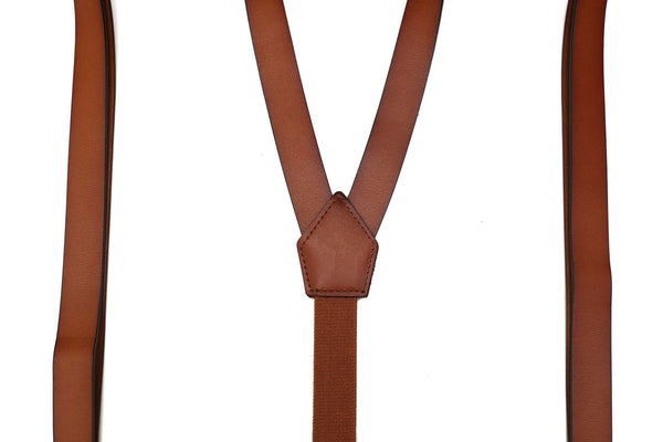 Adjustable Brown Leather Suspenders Braces for Men with Metal Clips - S
